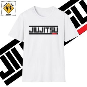 white T-shirt with the word Jiujitsu on it