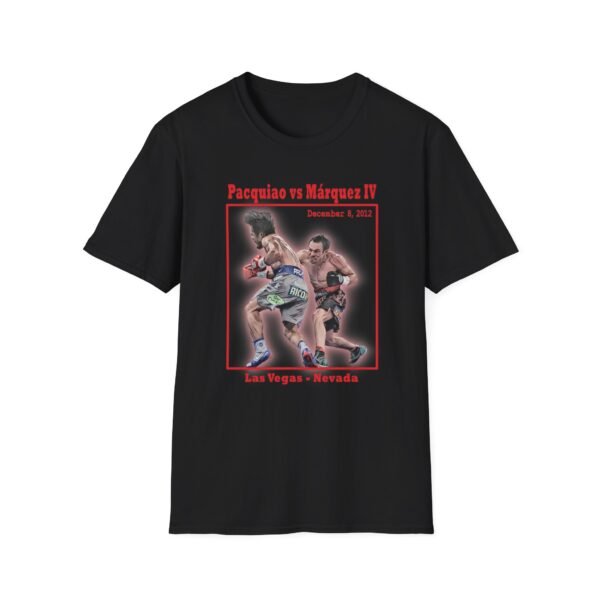black T-shirt with Manuel Marquez hitting Manny Pacquiao in their fourth fight