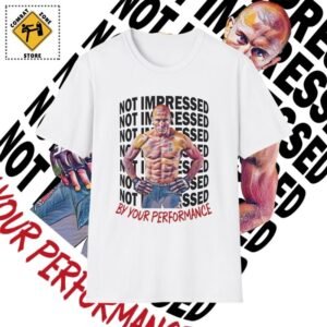 white T-shirt with a George St pierre and the phrase "Not impressed by your performance" mockup