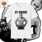 a white T-shirt mockup with Georges St pierre in black and white