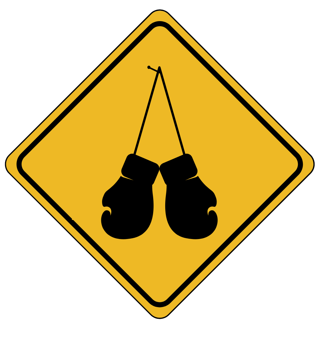 Traffic sign logo with a a pair of boxing gloves hanging