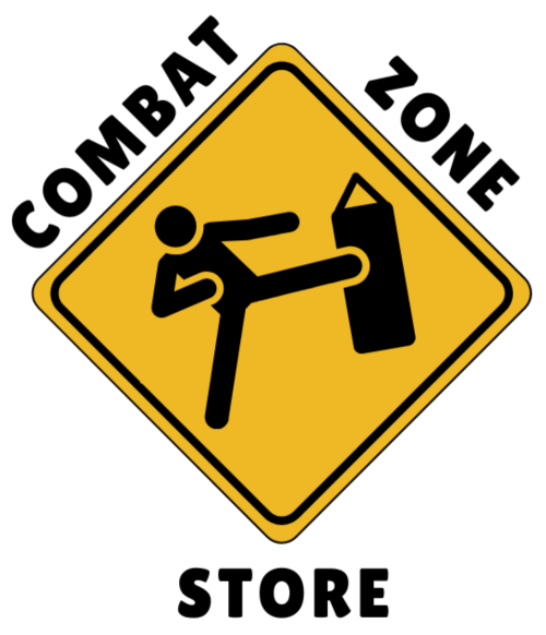 Combat Zone Store Logo with letters, traffic sign logo with someone kicking a punching bag