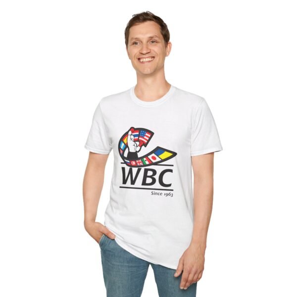a happy guy wearing a World Boxing Council white T-shirt