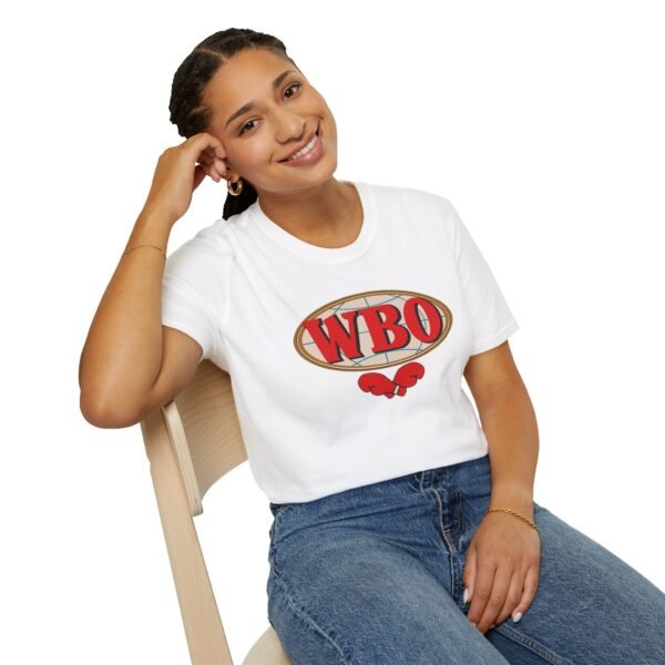 woman with a World Boxing Organization white Tee