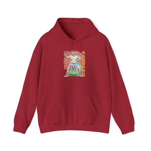 a red hoodie mockup with Former sumo grand champion Akebono Taro