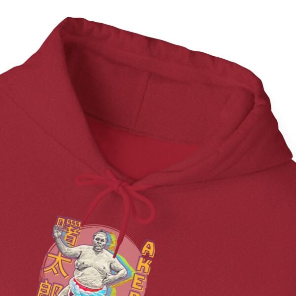 a red hoodie mockup with Former sumo grand champion Akebono Taro