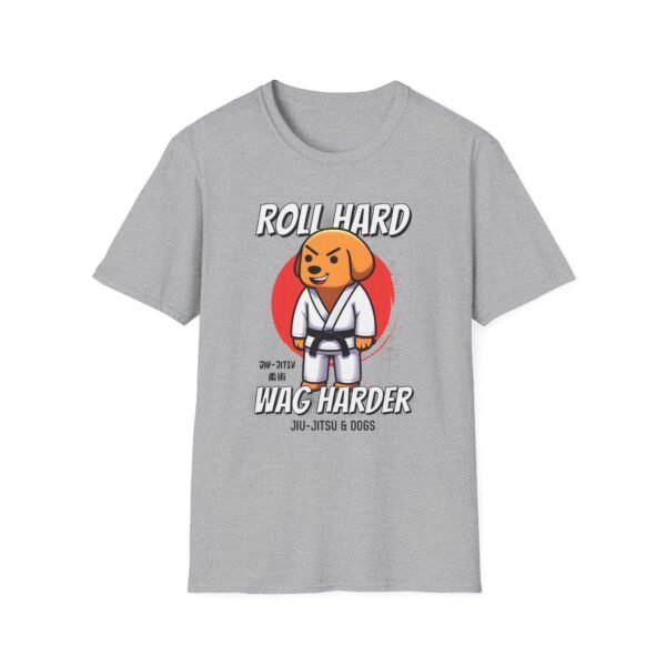 Roll Hard, Wag Harder Jiujitsu gray Tee
