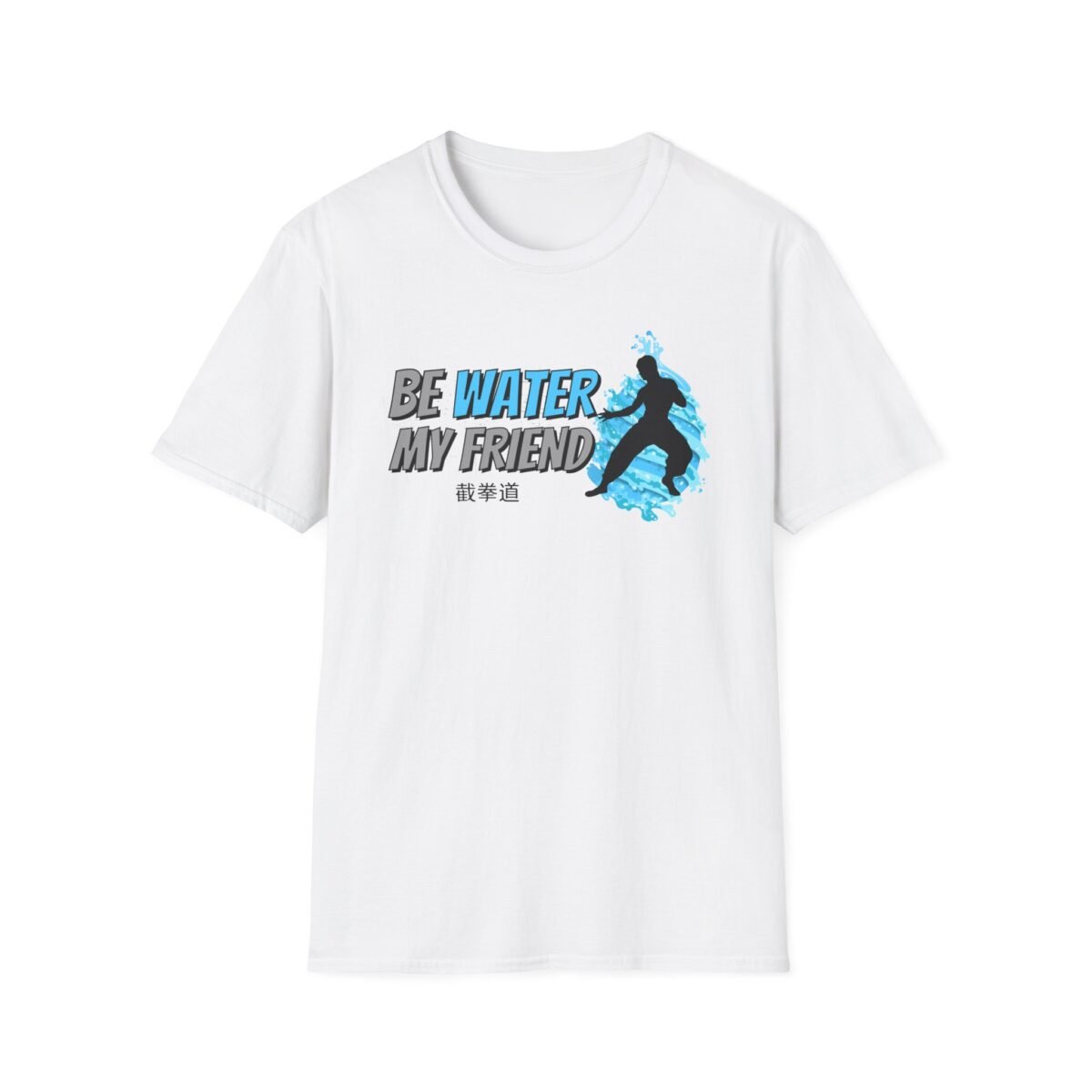 Bruce Lee shadow blending into water patterns on tee