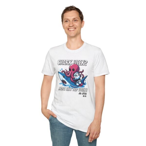 model wearing Jiujitsu Tap Week Tee in casual roll setting