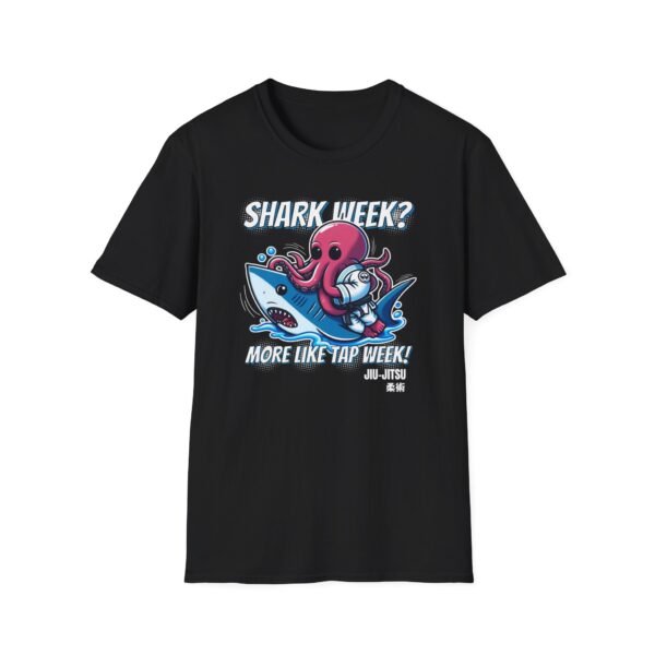 black version of Tap Week octopus and shark BJJ art tee