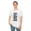 Model wearing Boards Don’t Hit Back tee