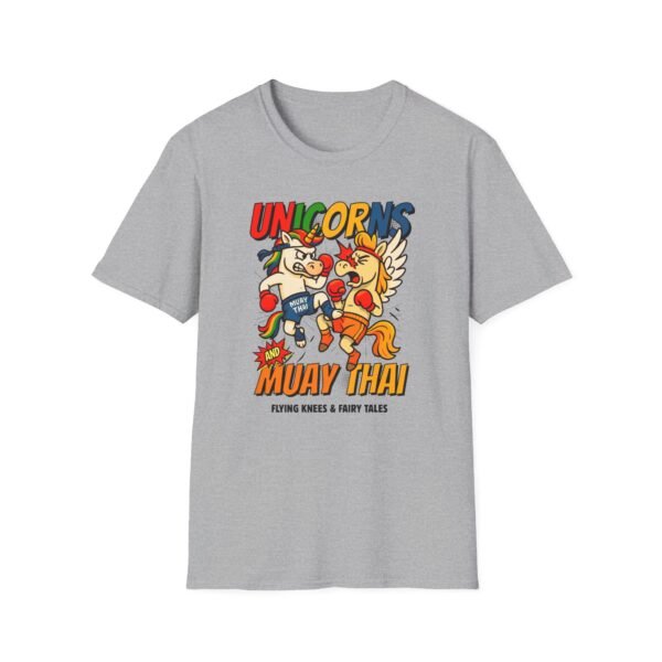 Unicorn Muay Thai Tee in heather gray laid out