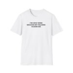 Text-only tee: “I'm only here because my trainer scares me”