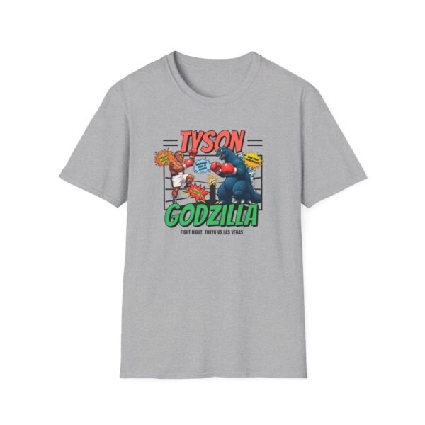 Tyson vs Godzilla Tee in heather gray laid out