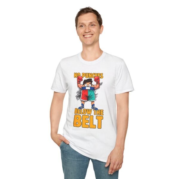 Person wearing shy boxer modesty humor boxing t-shirt