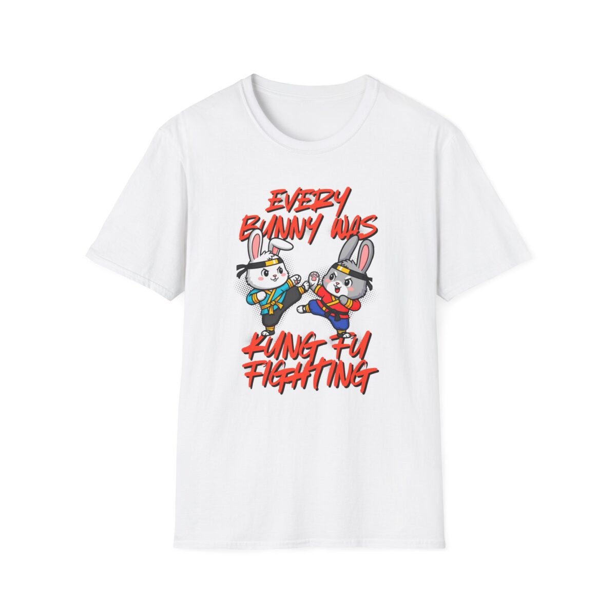 Two bunnies in kung fu outfits fighting martial arts design