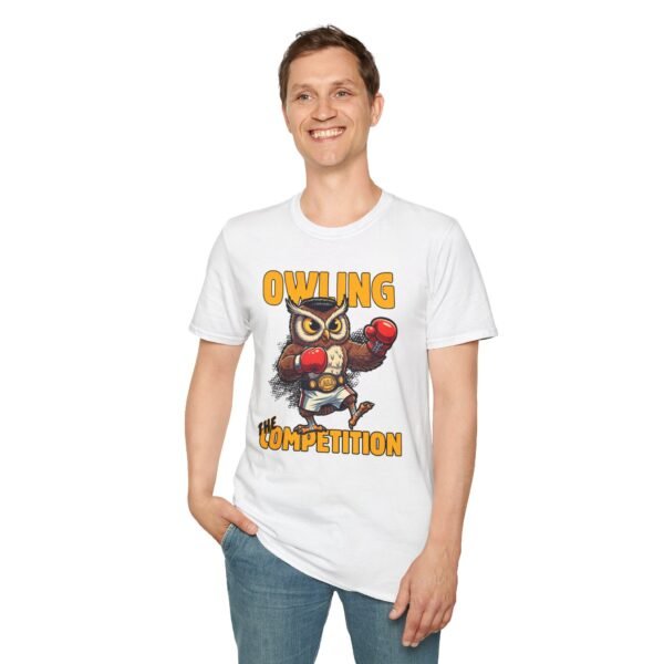 Person wearing owl boxing champion belt winner t-shirt