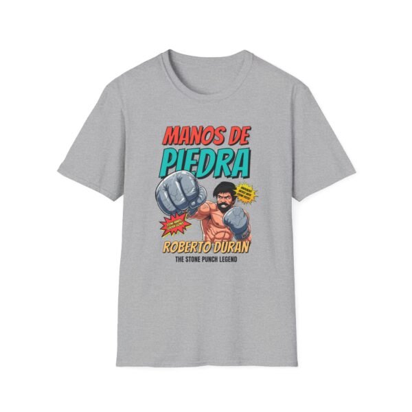 Manos de Piedra Tee in gray with tape and gloves