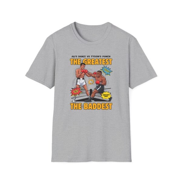 Greatest vs Baddest Tee in gray folded next to gloves