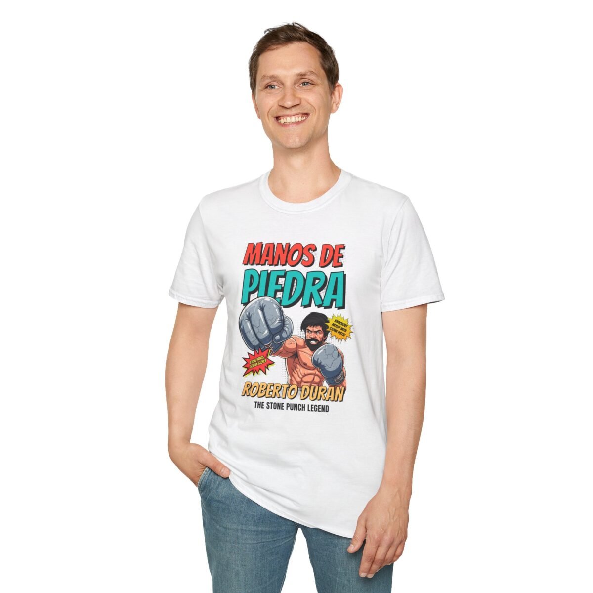 Model wearing tee shadowboxing in ring