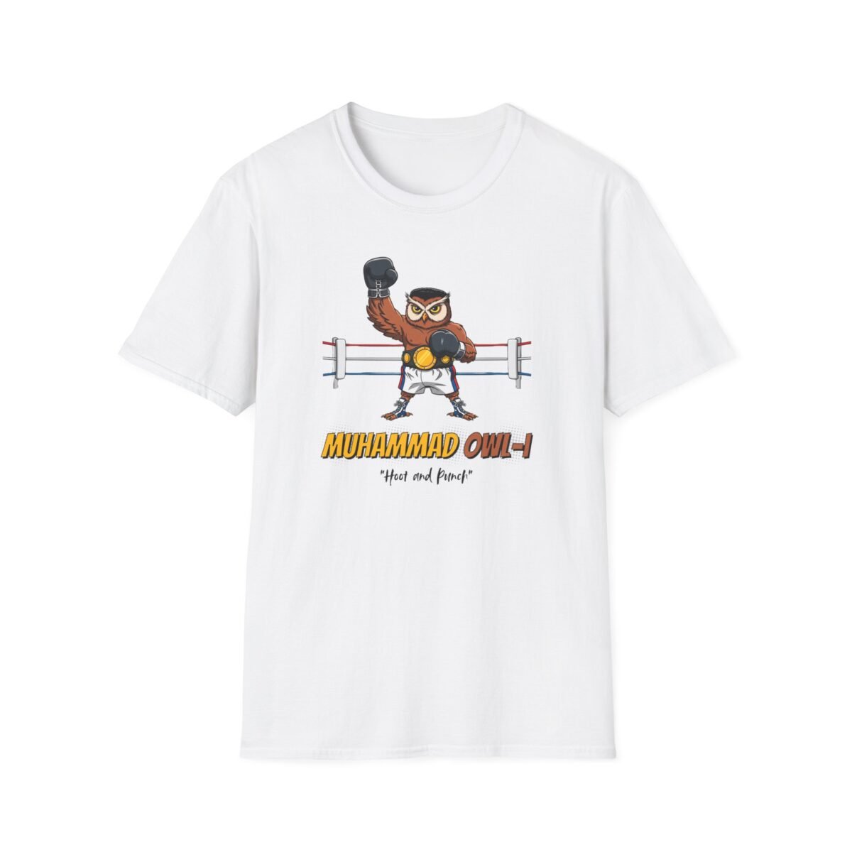 Owl boxer in Muhammad Ali style pose with boxing gloves design