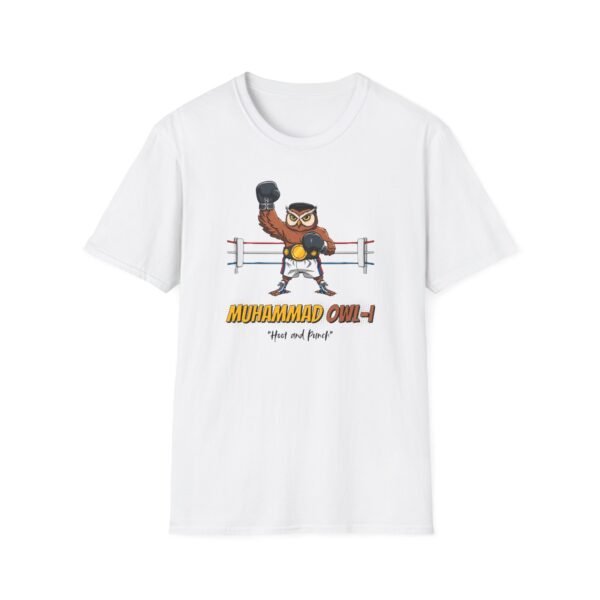 Owl boxer in Muhammad Ali style pose with boxing gloves design
