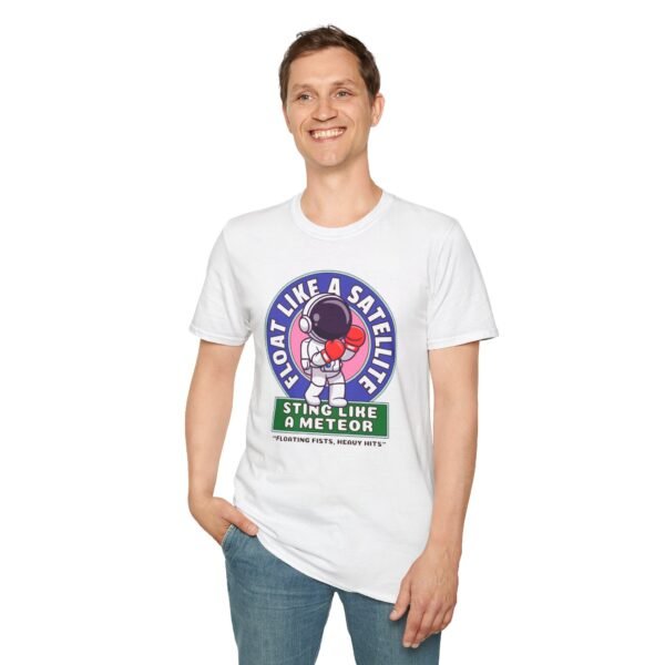 Model wearing Float Like a Satellite tee
