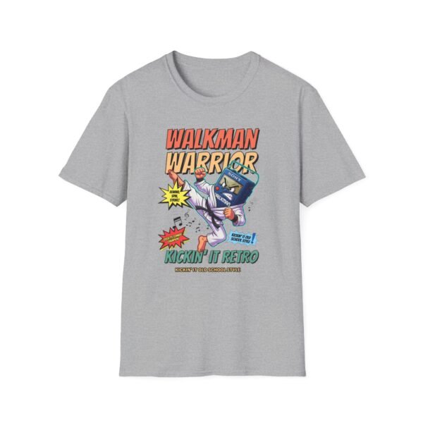 Walkman Warrior Tee in heather gray on flat lay