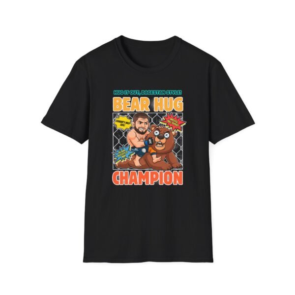 Bear Hug Champion Tee in black with grappling gloves