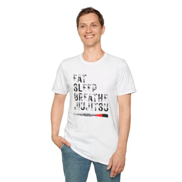 Model wearing Eat Sleep Breathe Jiujitsu tee