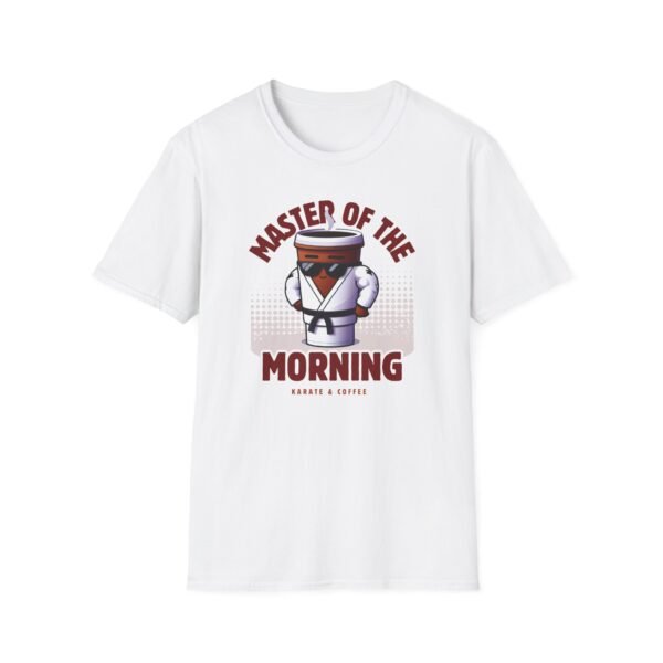 Coffee mug in karate gi with black belt and sunglasses