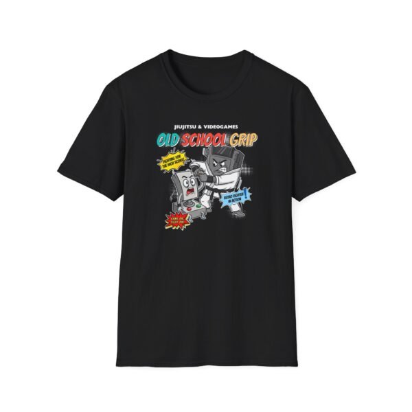 Old School Grip Tee in black with controller beside it