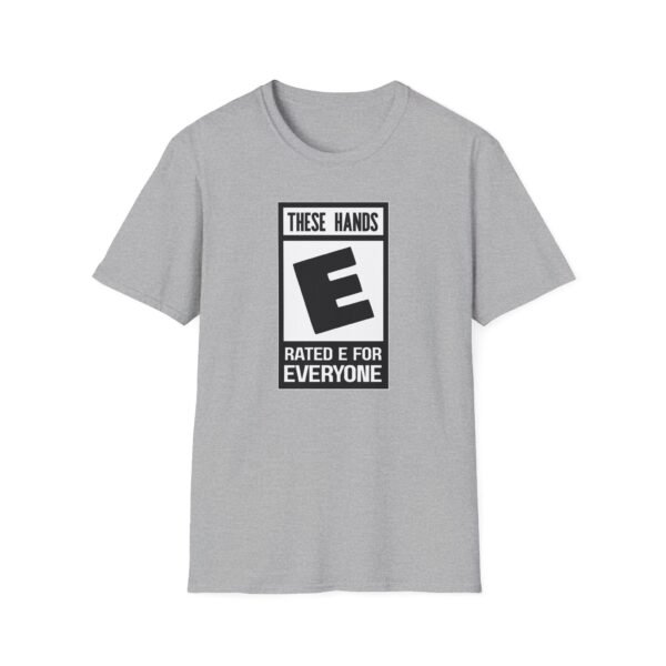 Rated E parody logo with “These Hands Rated E for Everyone”