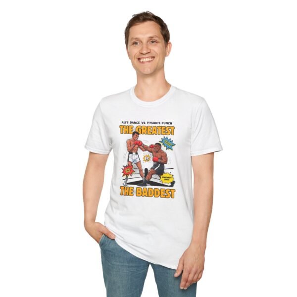 Model wearing Greatest vs Baddest Tee throwing combo punch
