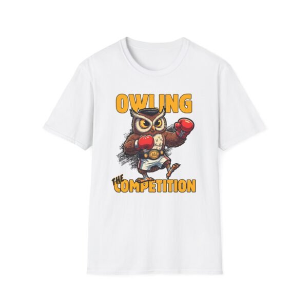 Owl with boxing gloves and champion belt victory design