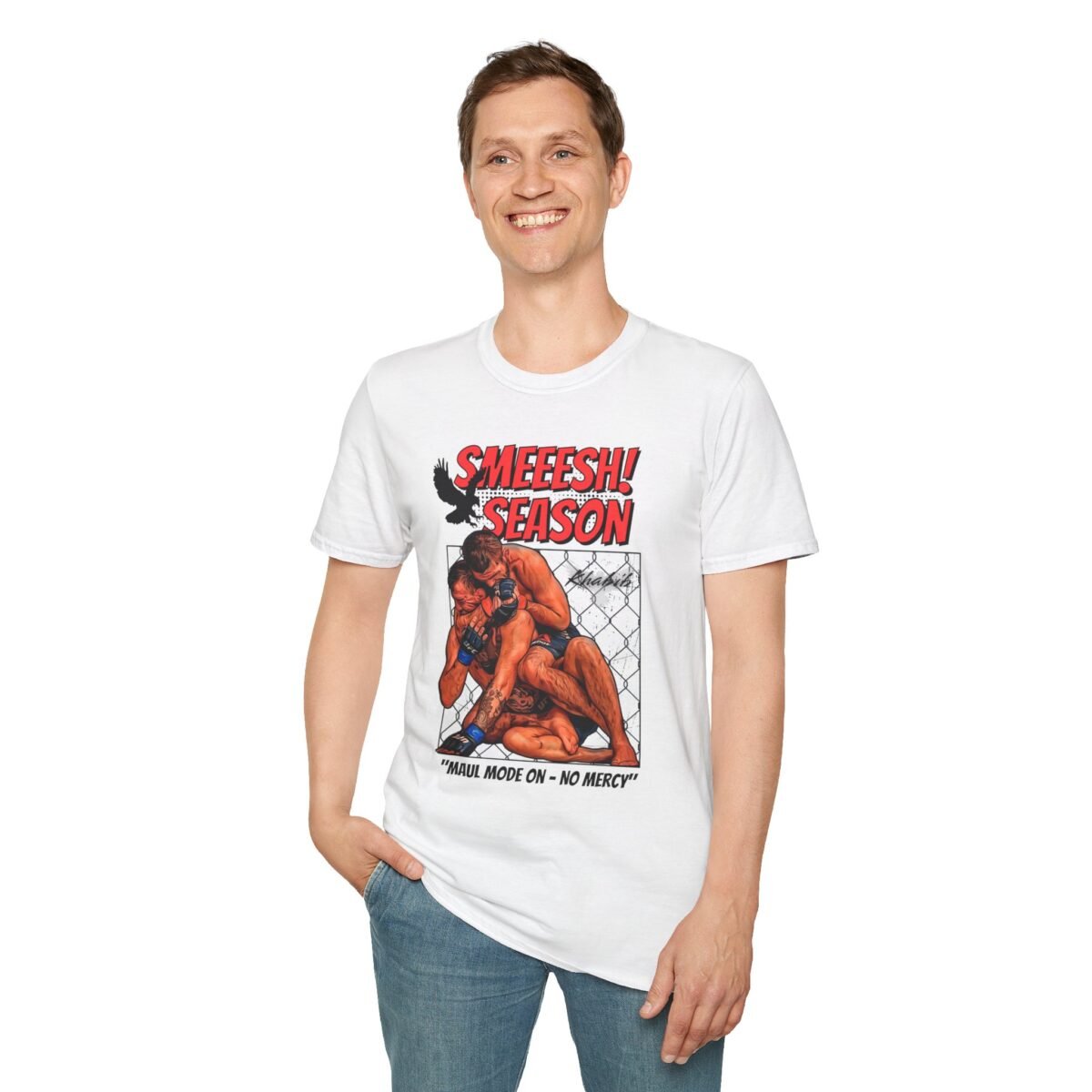 Model wearing Smesh Season Khabib tee