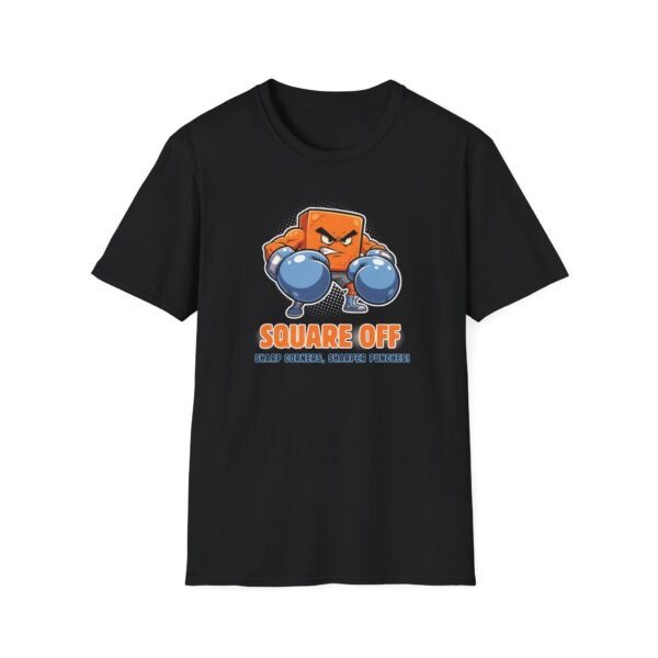 Square Off Tee in black on desk with gloves